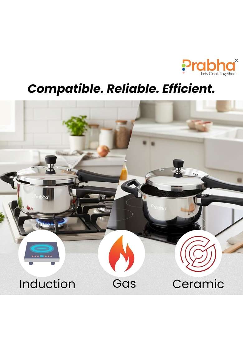 Prabha Stainless Steel Pressure Cooker Outer Lid Tri-Ply Hexa Cube Non-Stick Manual | 5 L | 5.3 Qt | Induction Compatible - Indya