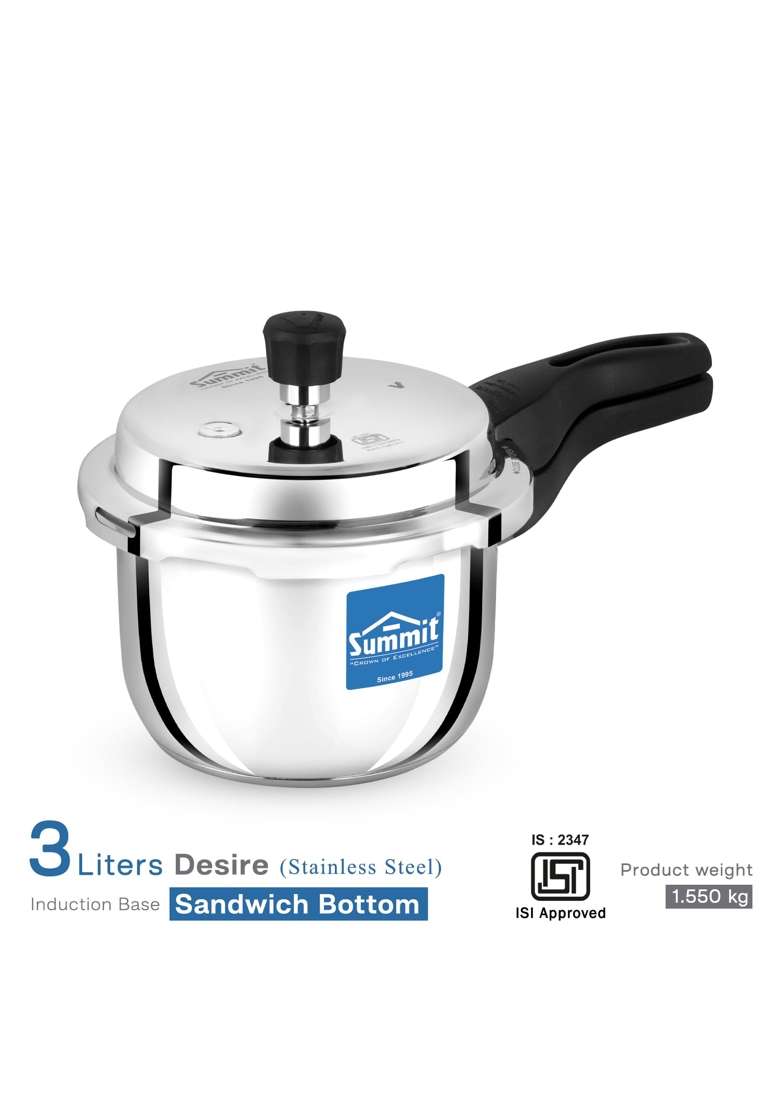 SUMMIT OuterLid Triply Induction Elite Stainless Steel Preesure Cooker | 3 L | 3.2 Qt - Indya