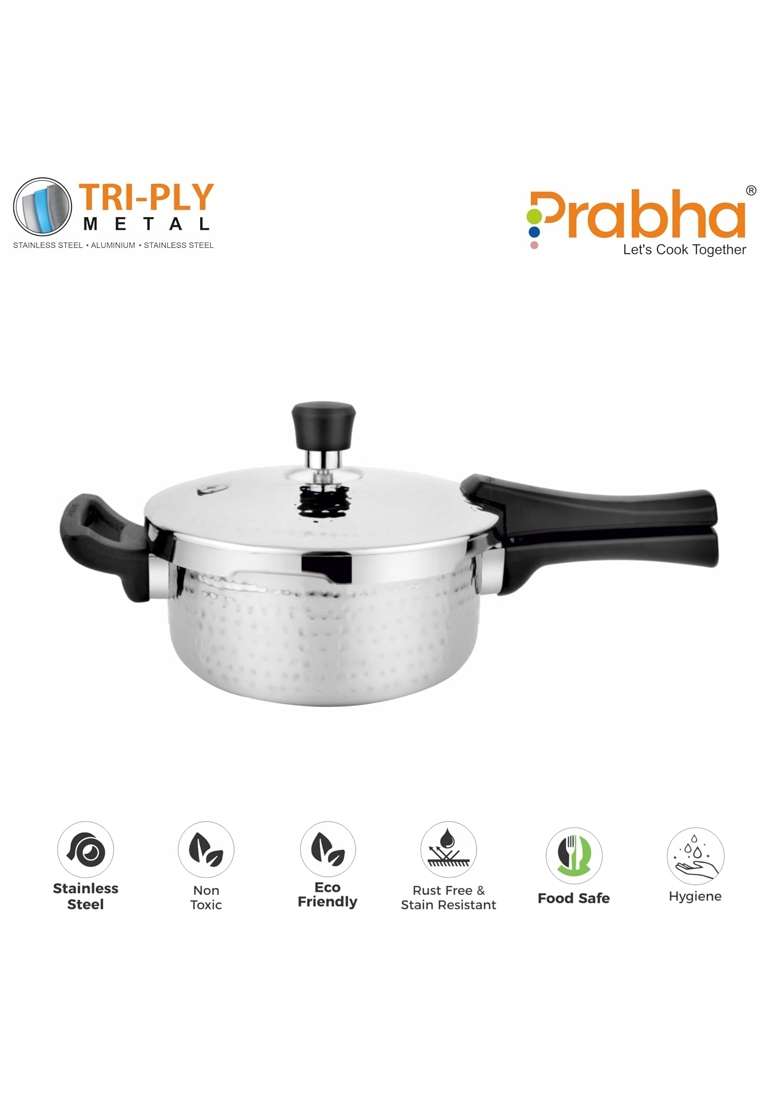 Prabha Stainless Steel Pressure Pan Outer Lid | 2 L | 2.1 Qt | Induction Compatible | Tri-Ply | Hammered Finish - Indya