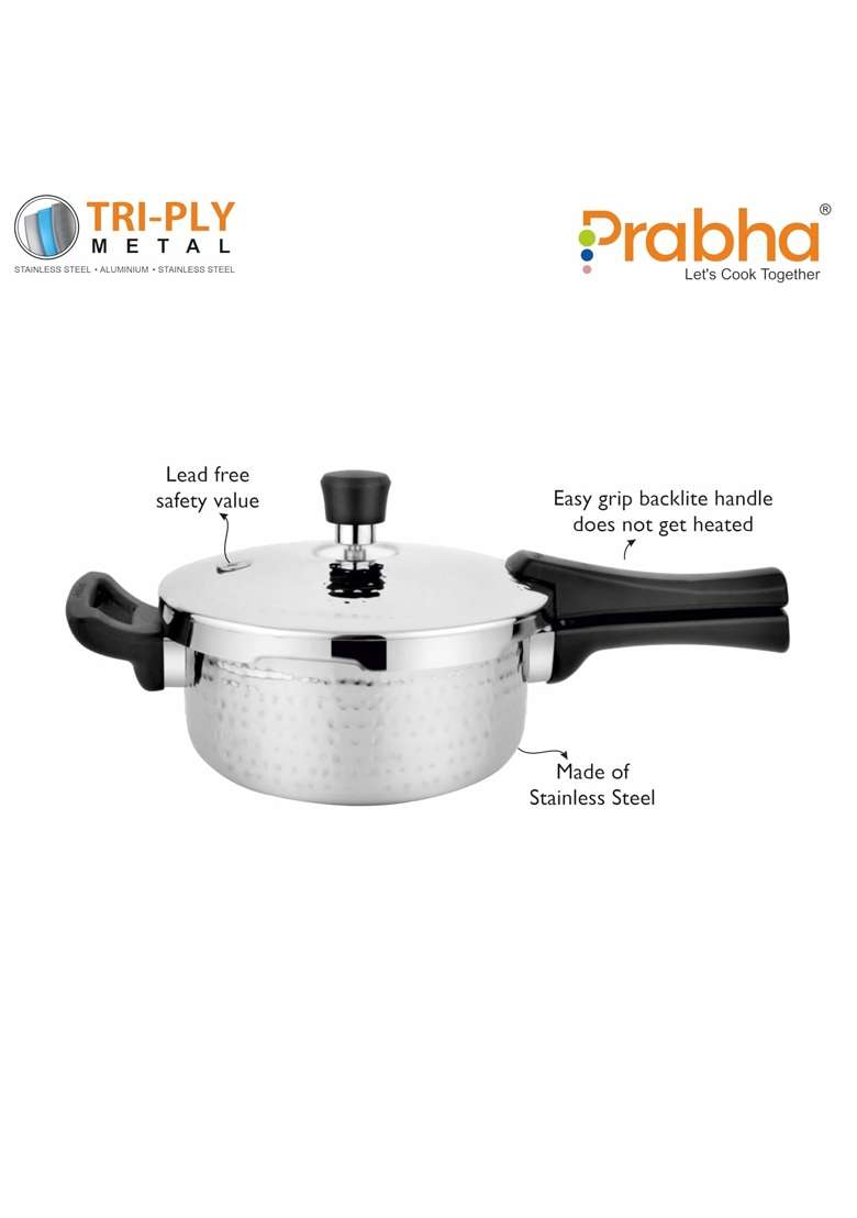 Prabha Stainless Steel Pressure Pan Outer Lid | 2 L | 2.1 Qt | Induction Compatible | Tri-Ply | Hammered Finish - Indya