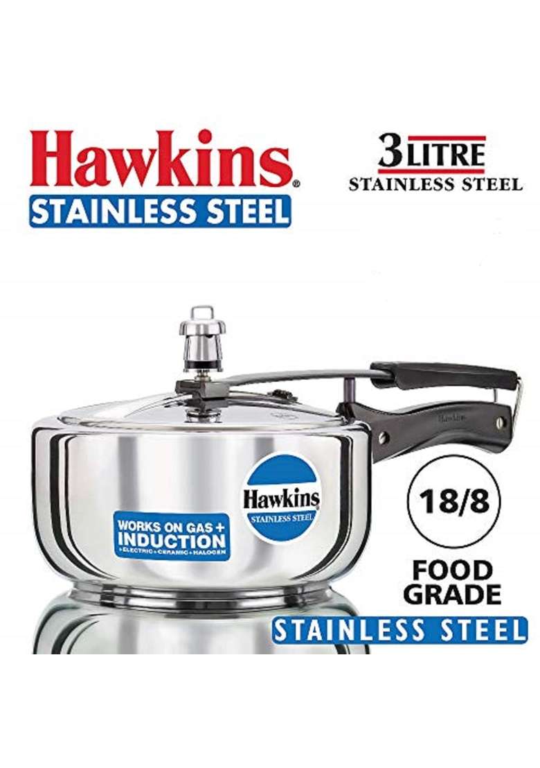 Hawkins Pressure Cooker | 3 L | 3.2 Qt | Induction Compatible | Tri-Ply | With Lid - Indya
