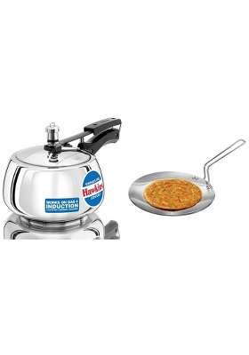 Hawkins Stainless Steel Contura Pressure Cooker and SSTV26 Tri-ply Stainless Steel Tava Flat Griddle | 3 L | 3.2 Qt | 26 cm | 10.2 Inch