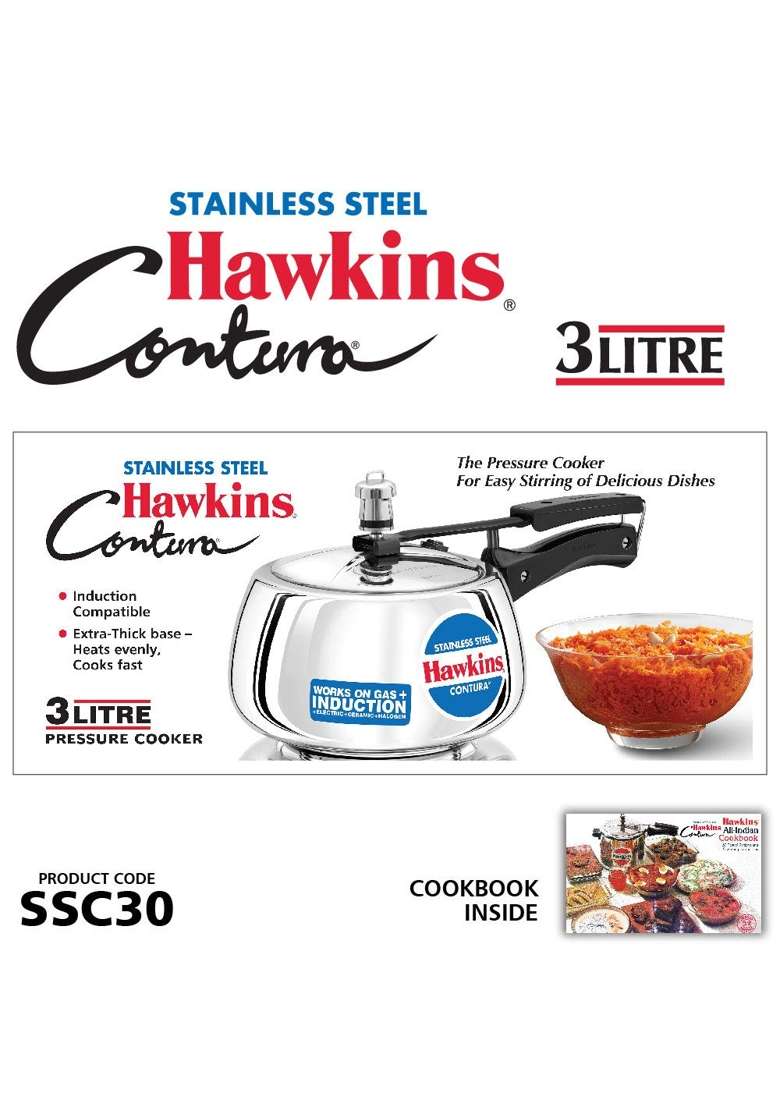 Hawkins Stainless Steel Contura Pressure Cooker and SSTV26 Tri-ply Stainless Steel Tava Flat Griddle | 3 L | 3.2 Qt | 26 cm | 10.2 Inch - Indya