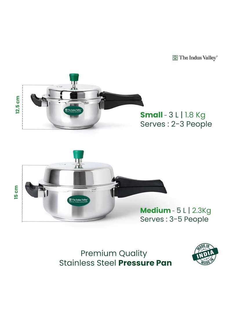 The Indus Valley Stainless Steel Pressure Cooker Pressure Pan | 5 L | 5.3 Qt | Induction Compatible - Indya