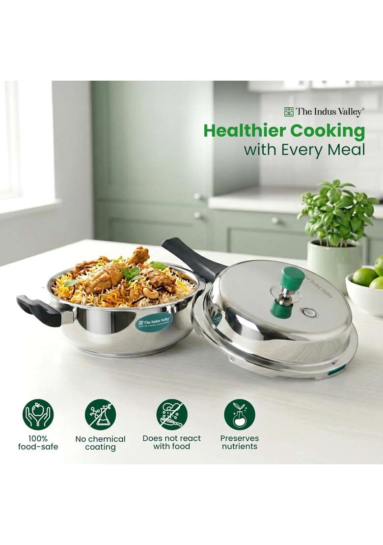 The Indus Valley Stainless Steel Pressure Cooker Pressure Pan | 5 L | 5.3 Qt | Induction Compatible - Indya
