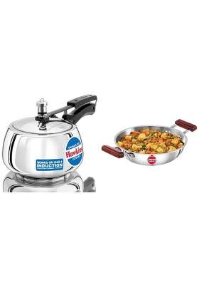 Hawkins Stainless Steel Contura Pressure Cooker and Tri-ply Stainless Steel Deep-Fry Pan | 3 L | 3.2 Qt