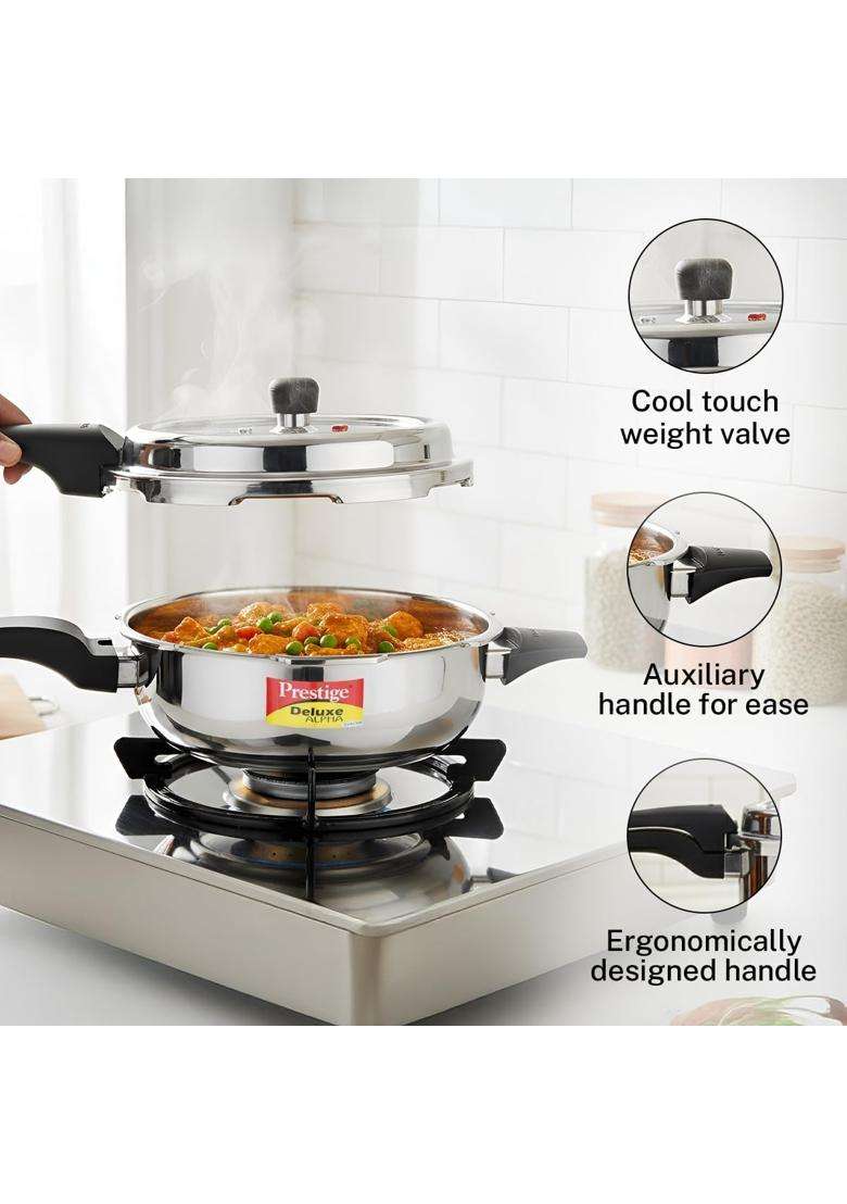 Prestige Deluxe Alpha Svachh Stainless Steel Pressure Cooker | 4 L | 4.2 Qt - Indya