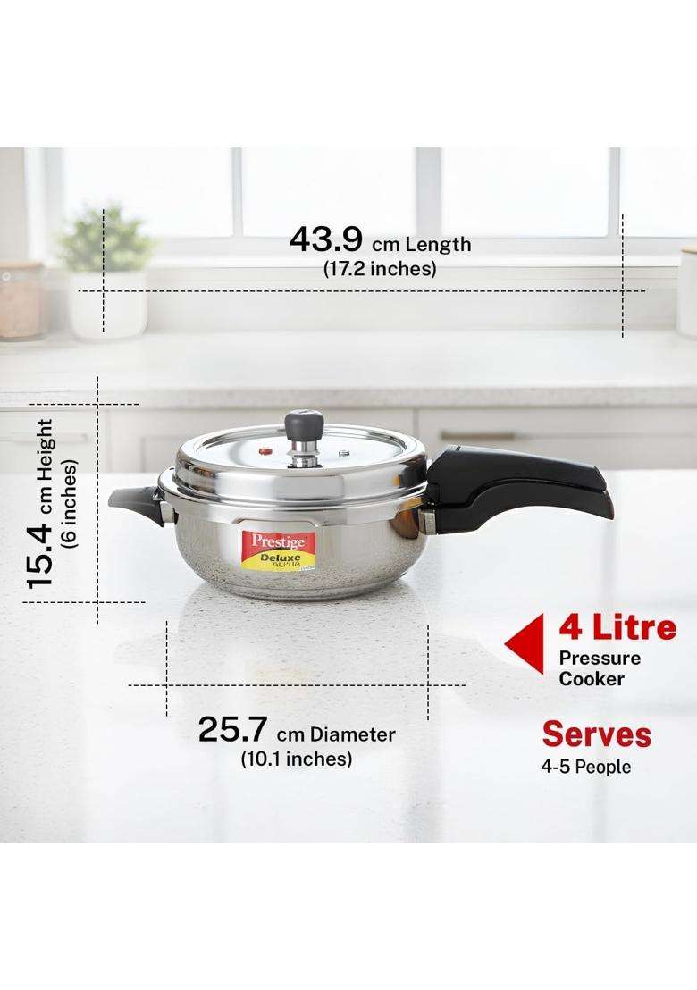 Prestige Deluxe Alpha Svachh Stainless Steel Pressure Cooker | 4 L | 4.2 Qt - Indya