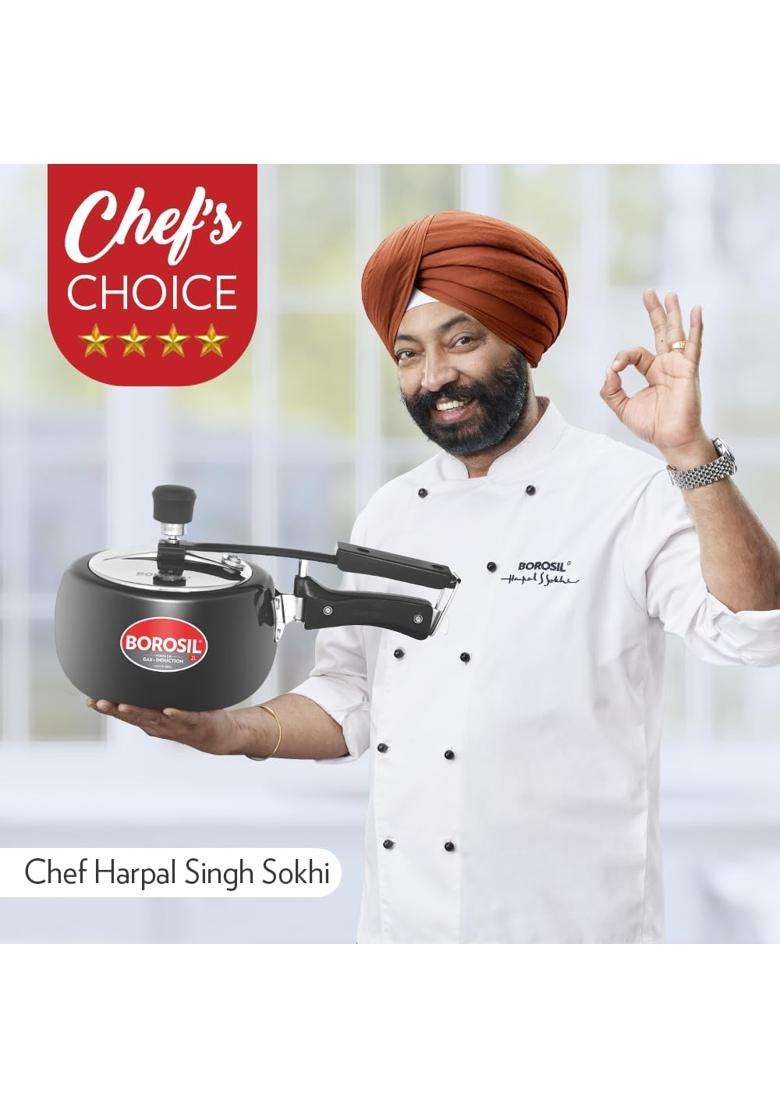 Borosil Pronto Hard Anodized Pressure Cooker with Stainless Steel Lid | 2 L | 2.1 Qt | Induction Compatible | Dishwasher Safe - Indya