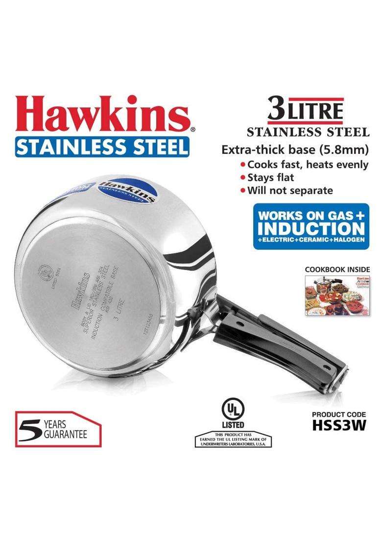 Hawkins Pressure Cooker | 3 L | 3.2 Qt | Induction Compatible | Tri-Ply | With Lid - Indya