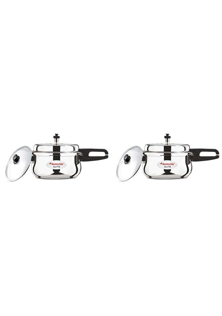 Butterfly Cute and SS Pressure Cooker Combo | 2 L | 2.1 Qt | Induction Compatible | Tri-Ply - Indya