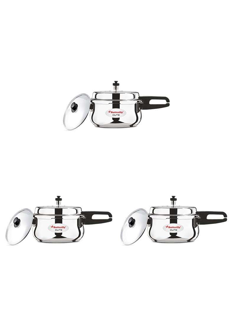 Butterfly Cute and SS Pressure Cooker Combo | 2 L | 2.1 Qt | Induction Compatible | Tri-Ply - Indya