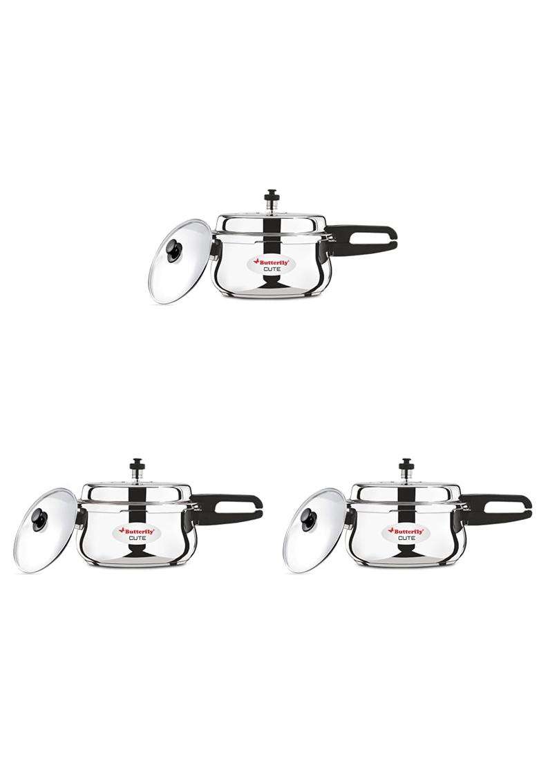 Butterfly Cute and SS Pressure Cooker Combo | 2 L | 2.1 Qt | Induction Compatible | Tri-Ply - Indya