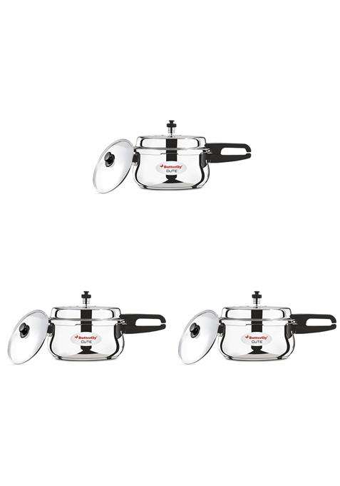 Butterfly Cute and SS Pressure Cooker Combo | 2 L | 2.1 Qt | Induction Compatible | Tri-Ply