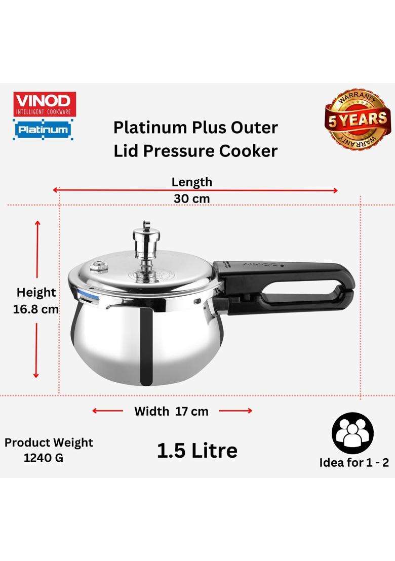 Vinod Splendid Plus Stainless Steel Pressure Cooker Outer Lid | 1.5 L | 1.6 Qt | Induction Compatible - Indya