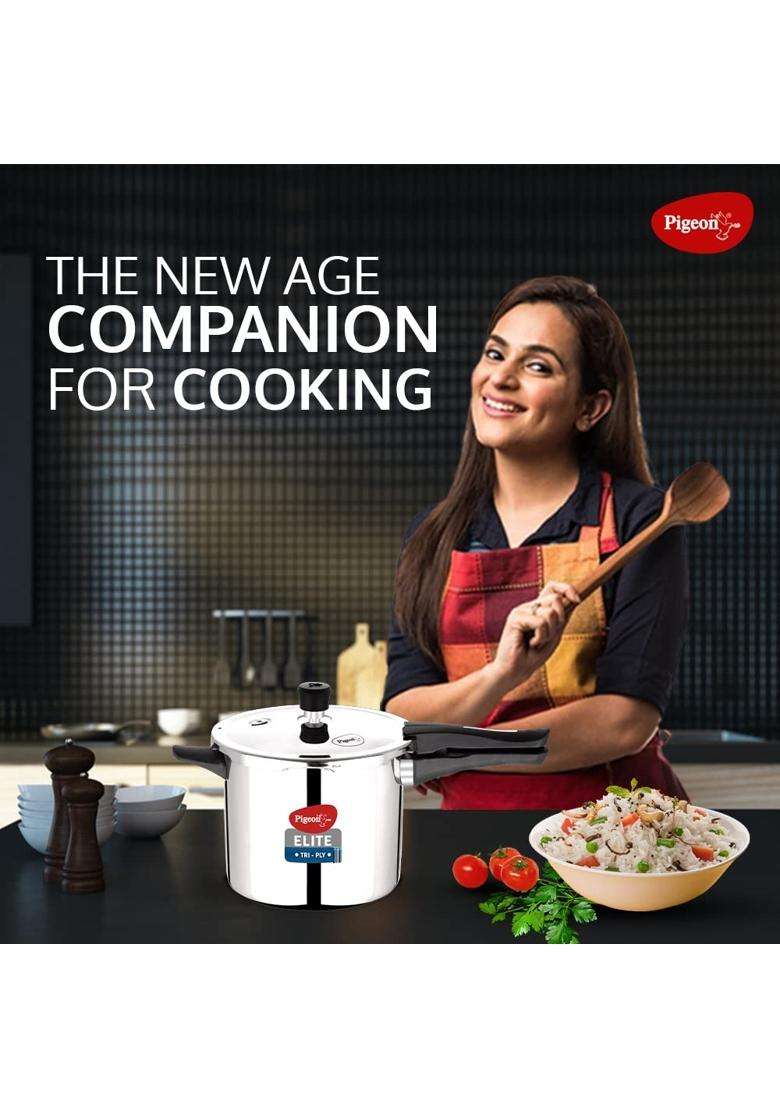 Pigeon By Stovekraft Elite Sine Tri-Ply Body Outer Lid Pressure Cooker Induction | 3 L | 3.2 Qt - Indya