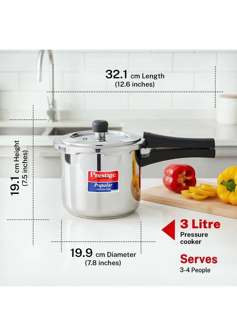 Prestige Stainless Steel Popular Svachh Outerlid Pressure Cooker | 3 L | 3.2 Qt | Induction Compatible - Indya