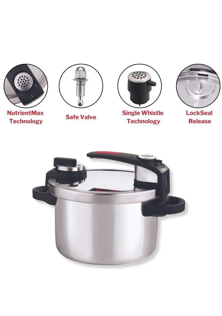 Vinod Stainless Steel Nutrimax Pressure Cooker | 3.5 L | 3.7 Qt | Induction Compatible - Indya