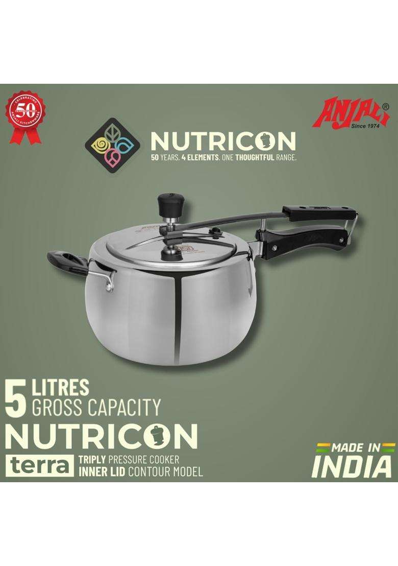 ANJALI Triply Stainless Steel Pressure Cooker with Inner Lid | 5 L | 5.3 Qt | Induction Compatible - Indya