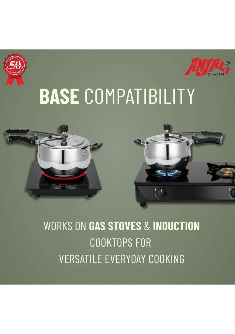 ANJALI Triply Stainless Steel Pressure Cooker with Inner Lid | 5 L | 5.3 Qt | Induction Compatible - Indya