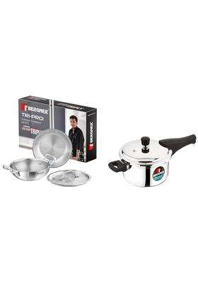 BERGNER TriPro Tri-Ply Stainless Steel Cookware Combo | 3 L | 3.2 Qt | 24 cm | 9.4 Inch | 4-Piece Set | Induction Compatible | With Lid