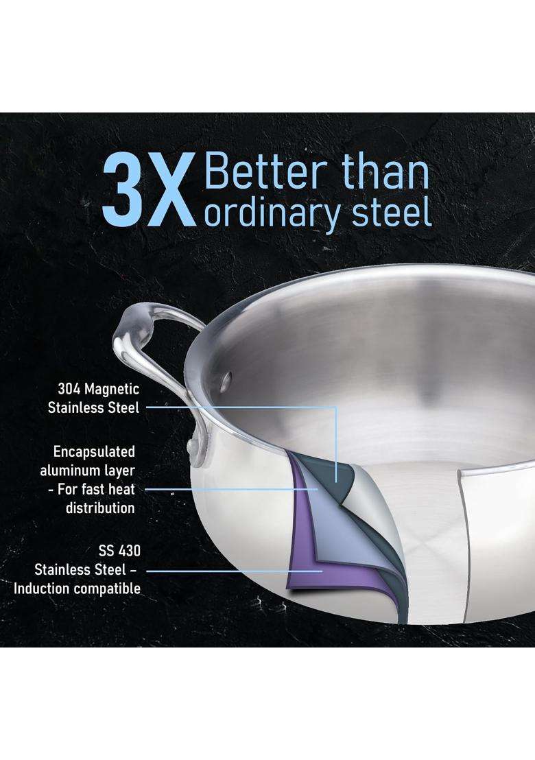AGARO Regency Triply Stainless Steel Saucepot with Glass Lid | 2 L | 2.1 Qt | Induction Compatible - Indya