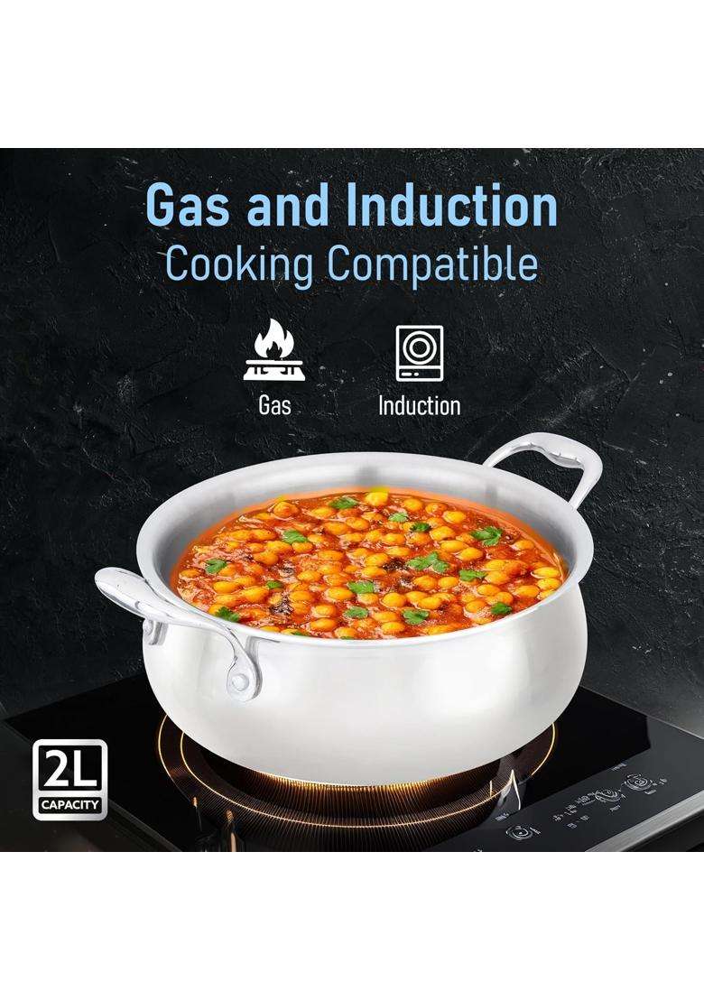AGARO Regency Triply Stainless Steel Saucepot with Glass Lid | 2 L | 2.1 Qt | Induction Compatible - Indya