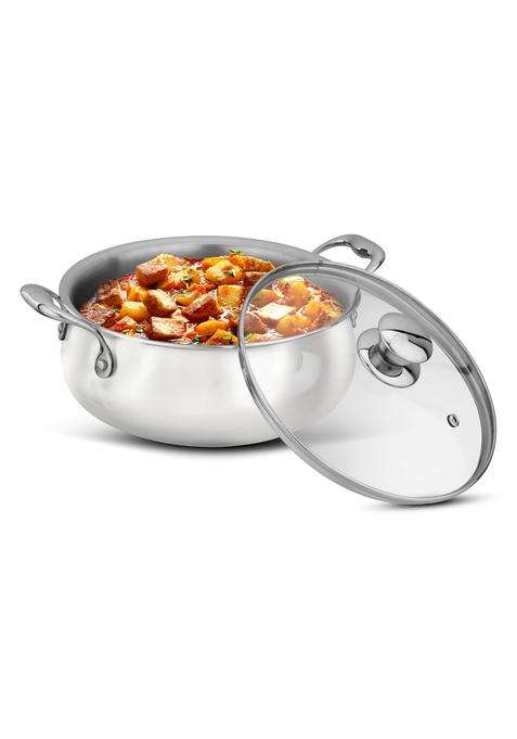 AGARO Regency Triply Stainless Steel Saucepot with Glass Lid | 2 L | 2.1 Qt | Induction Compatible