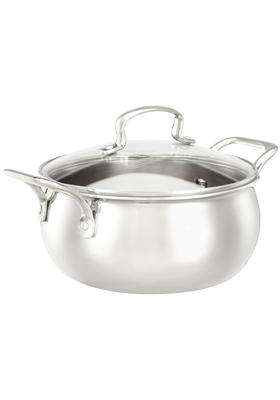 Solimo Amazon Brand Solimo Triply Handi Cooking Pot with Glass Lid | 3 L | 3.2 Qt | 20 cm | 7.9 Inch