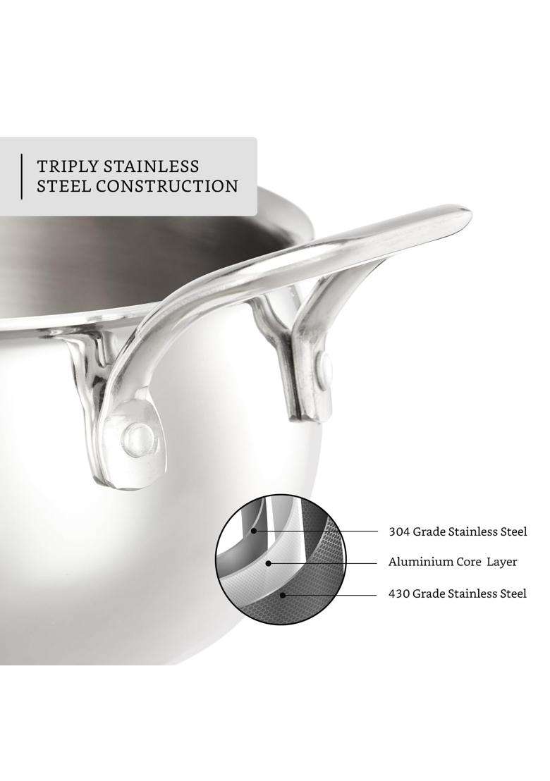 Solimo Amazon Brand Solimo Triply Handi Cooking Pot with Glass Lid | 3 L | 3.2 Qt | 20 cm | 7.9 Inch - Indya