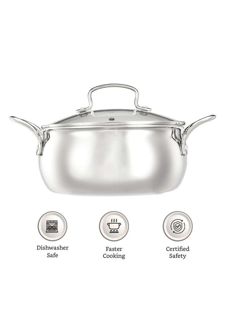 Solimo Amazon Brand Solimo Triply Handi Cooking Pot with Glass Lid | 3 L | 3.2 Qt | 20 cm | 7.9 Inch - Indya