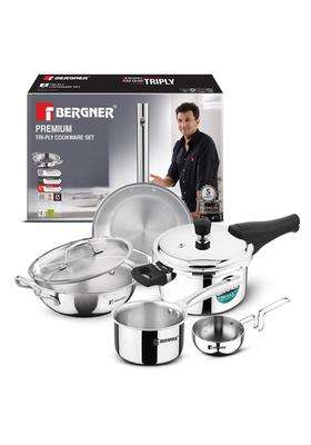 BERGNER Tripro Triply Cookware Set | 3 L | 3.2 Qt | 22 cm | 8.7 Inch | Pack of 6 | Induction Compatible
