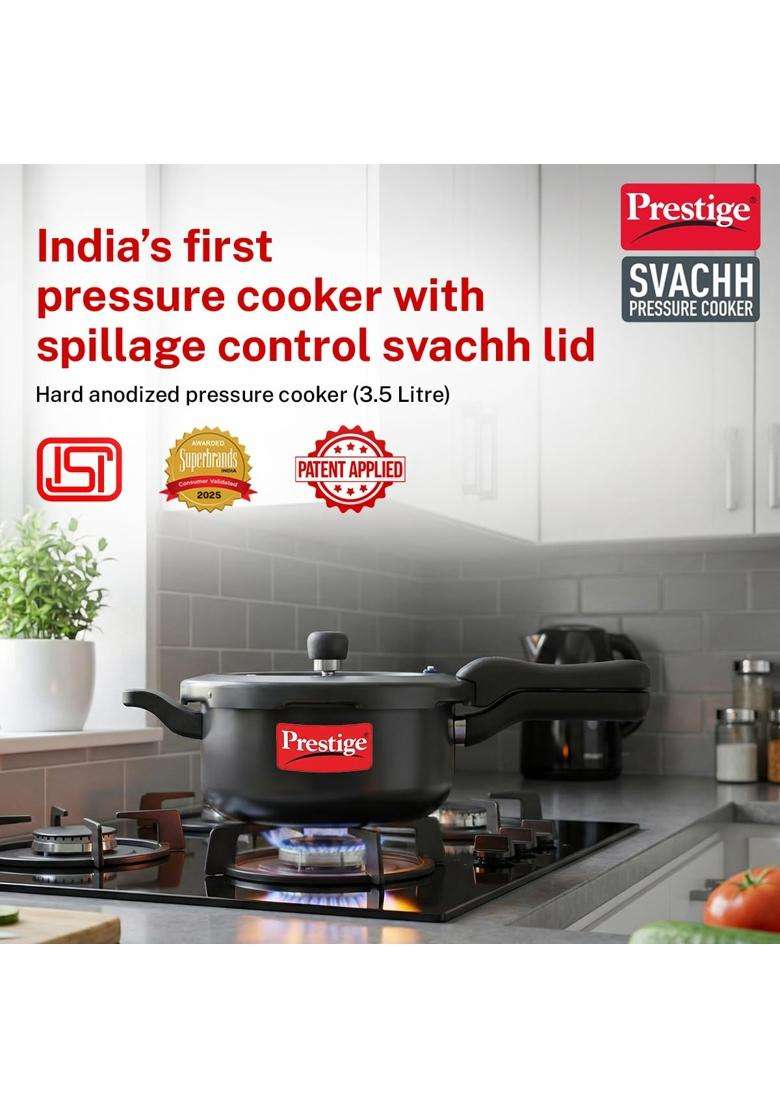 Prestige Svachh Outer Lid Pressure Cooker with Hard Anodized Body | 3.5 L | 3.7 Qt - Indya