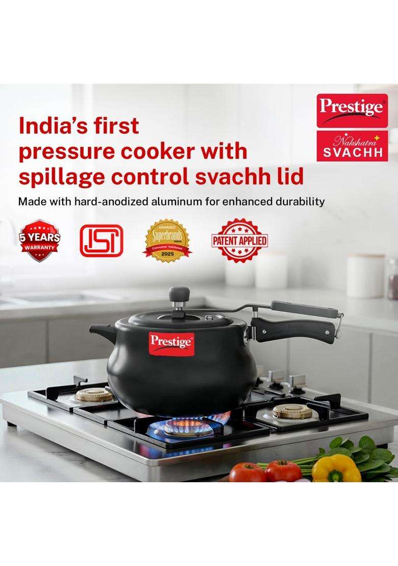 Prestige Hard Anodised Nakshatra Plus Svachh Innerlid Pressure Cooker | 5 L | 5.3 Qt | Induction Compatible - Indya
