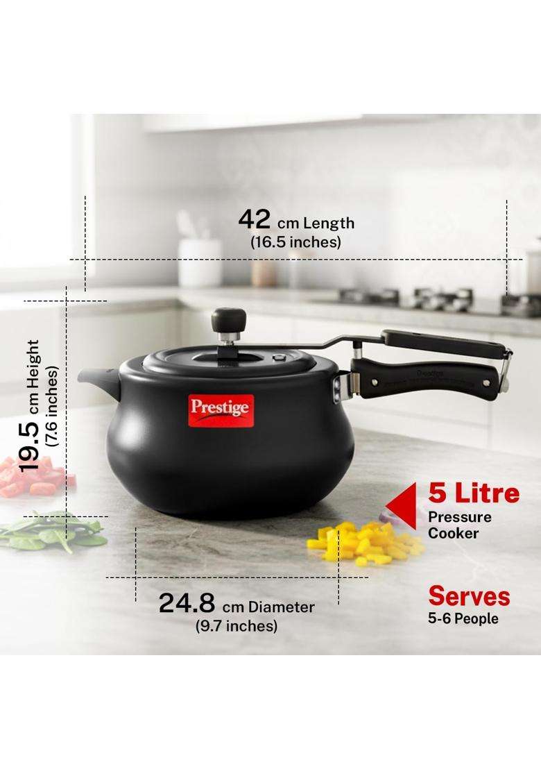 Prestige Hard Anodised Nakshatra Plus Svachh Innerlid Pressure Cooker | 5 L | 5.3 Qt | Induction Compatible - Indya