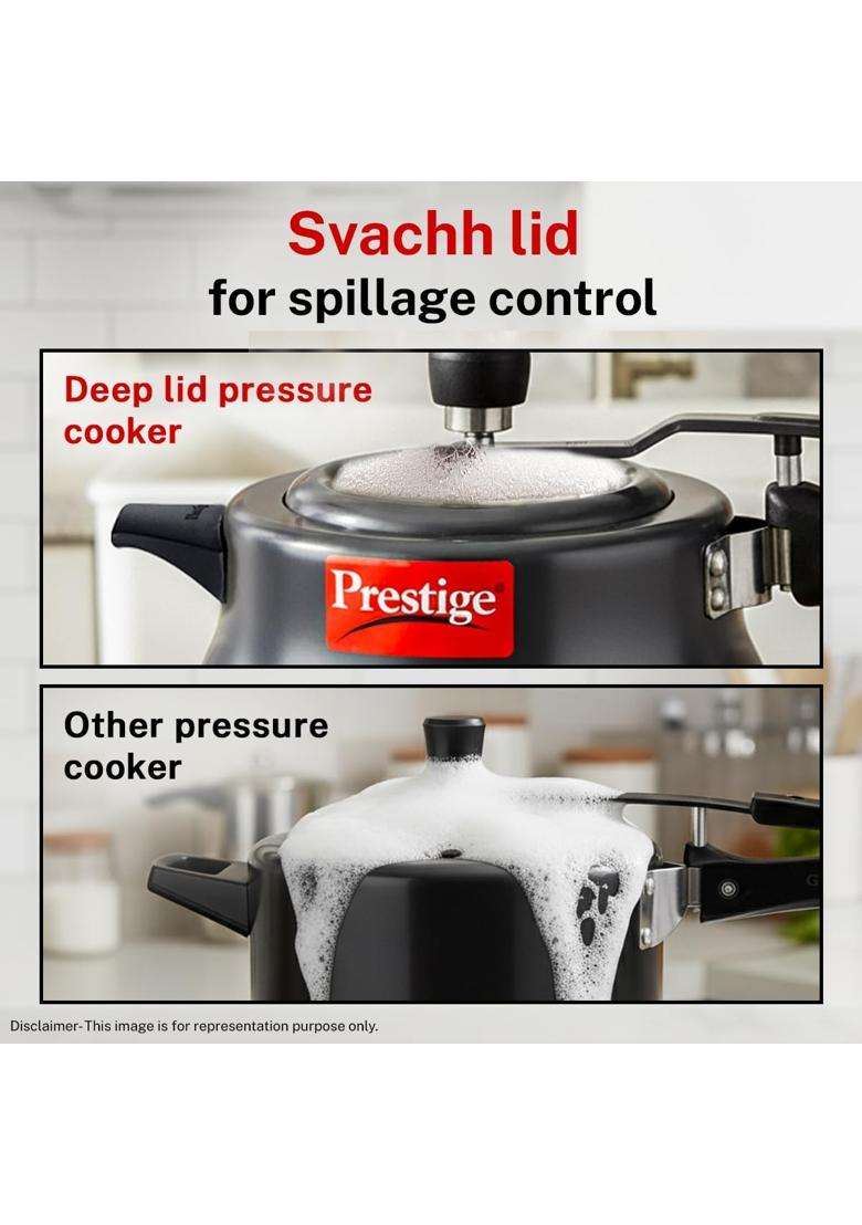 Prestige Hard Anodised Nakshatra Plus Svachh Innerlid Pressure Cooker | 5 L | 5.3 Qt | Induction Compatible - Indya