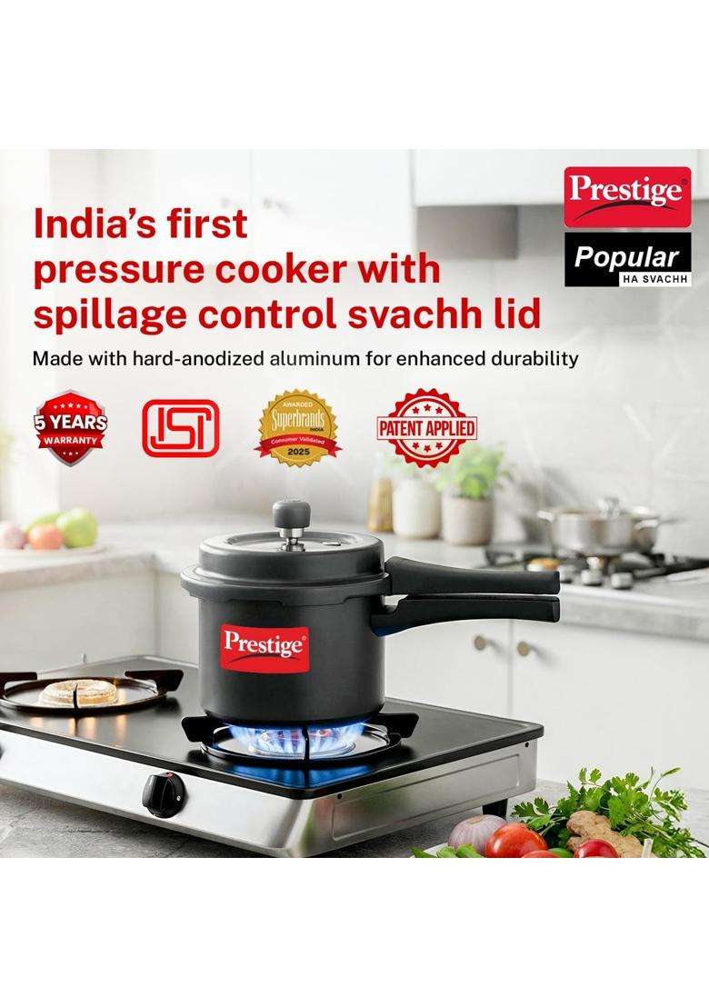 Prestige Hard Anodised Popular Svachh Outerlid Pressure Cooker | 3 L | 3.2 Qt - Indya