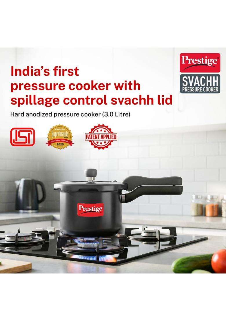 Prestige Hard Anodised Svachh Outerlid Pressure Cooker | 3 L | 3.2 Qt | Induction Compatible - Indya