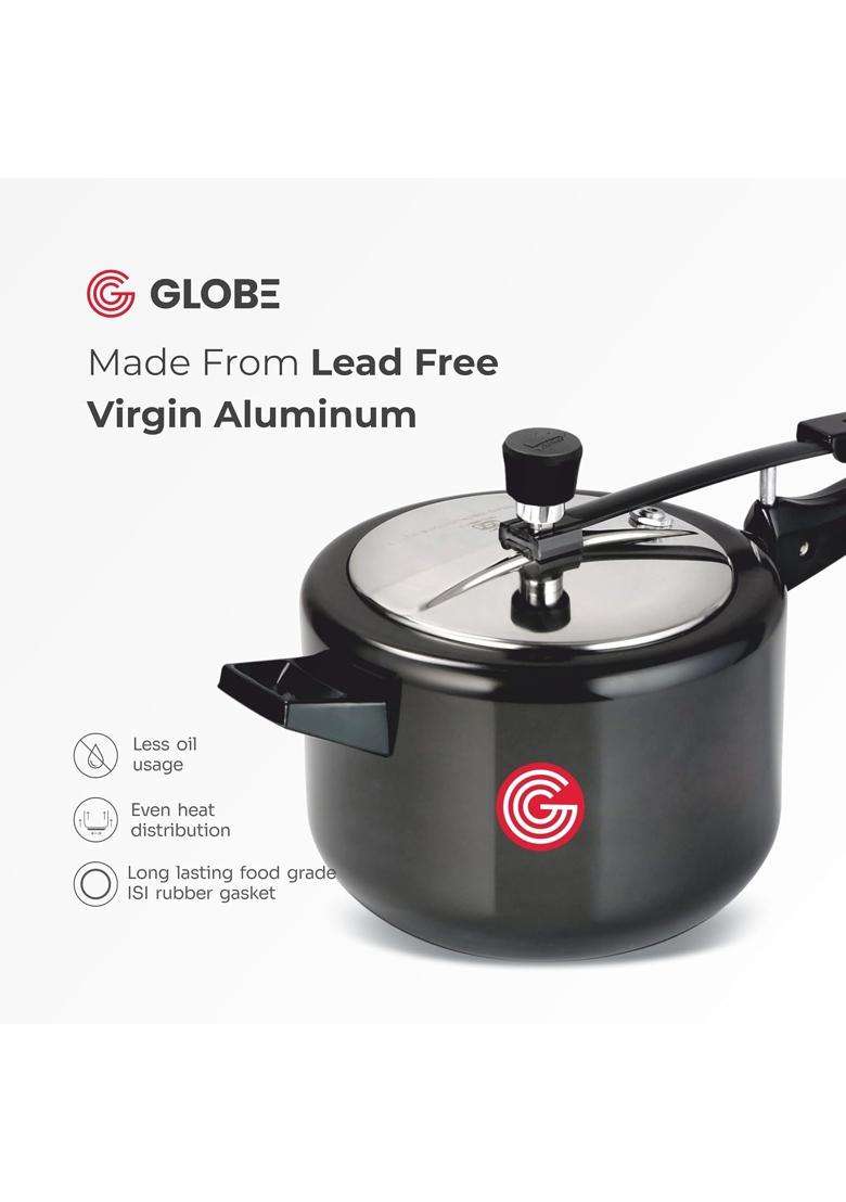 GLOBE Brio Hard Anodised Inner Lid Pressure Cooker | 5 L | 5.3 Qt - Indya