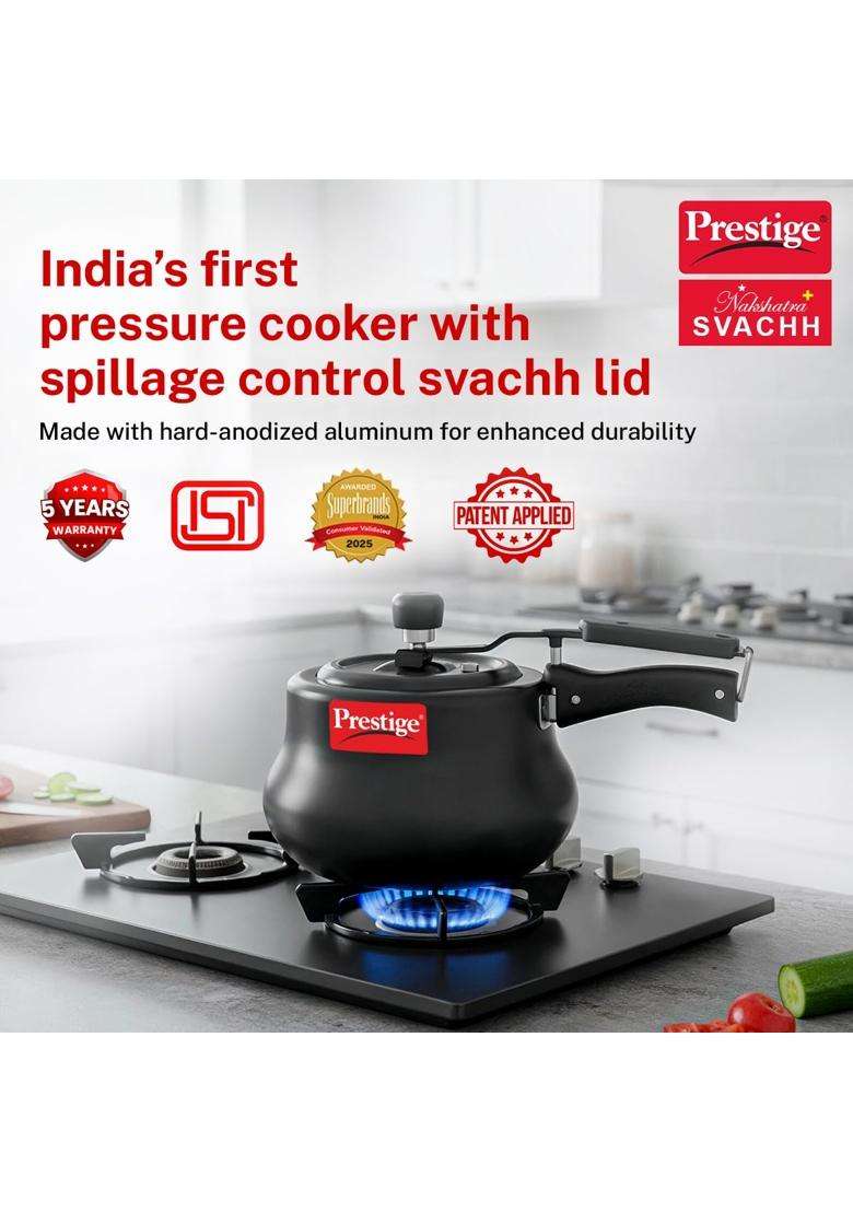 Prestige Hard Anodized Nakshatra Plus Inner Lid Pressure Cooker | 3 L | 3.2 Qt | Induction Compatible - Indya