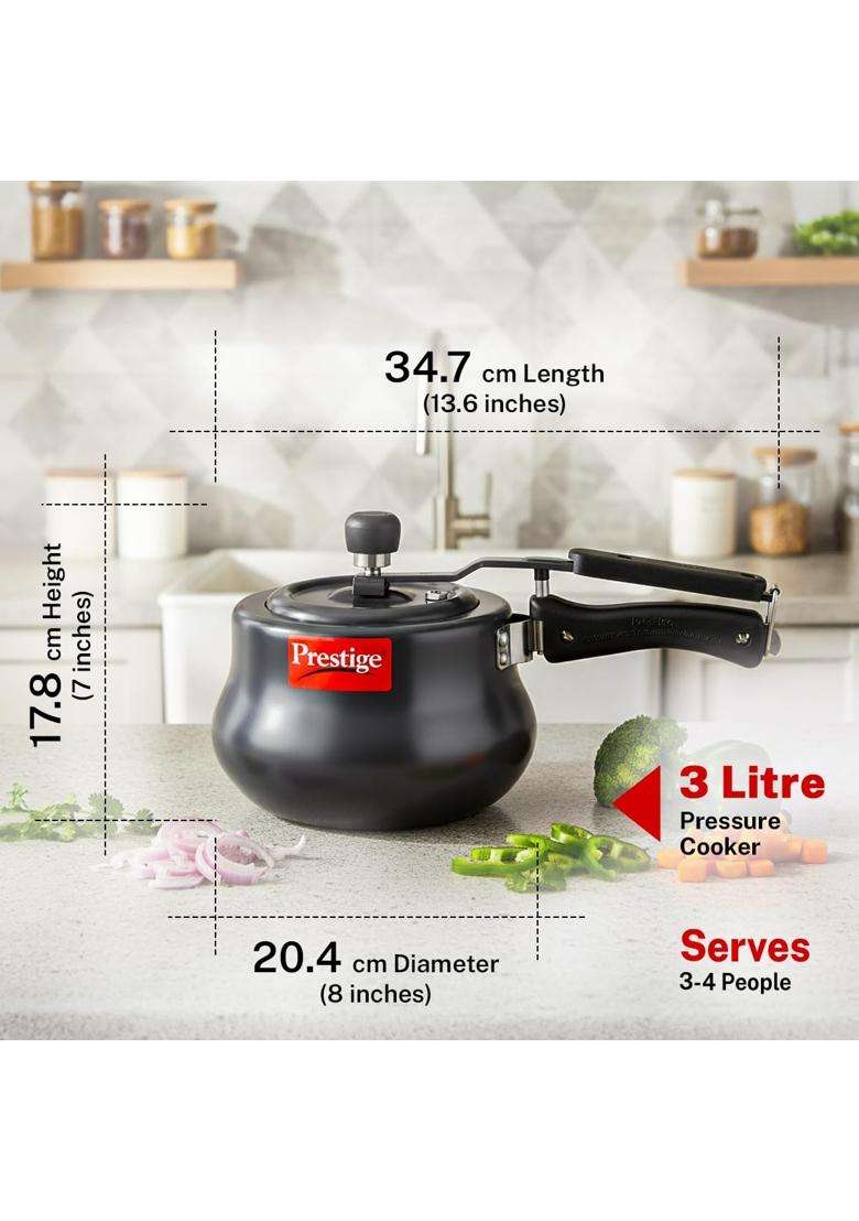 Prestige Hard Anodized Nakshatra Plus Inner Lid Pressure Cooker | 3 L | 3.2 Qt | Induction Compatible - Indya