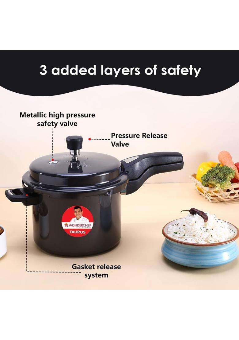 Wonderchef Taurus Hard Anodized Outer Lid Pressure Cooker | 5 L | 5.3 Qt | Induction Compatible - Indya