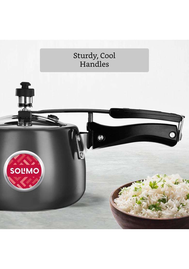 Solimo Amazon Brand Solimo Hard Anodised Pressure Cooker with Stainless Steel Lid | 3 L | 3.2 Qt | Induction Compatible - Indya