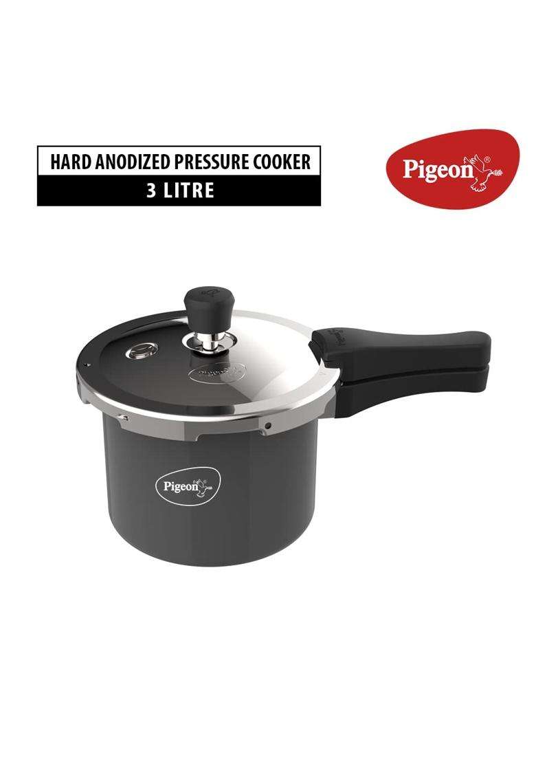 Pigeon Hard Anodised Pressure Cooker Outer Lid with Induction Base and Plastic Mini | 3 L | 3.2 Qt - Indya