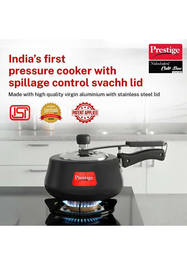 Prestige Nakshatra Cute Duo Svachh Hard Anodised Inner Lid Pressure Cooker | 2 L | 2.1 Qt - Indya