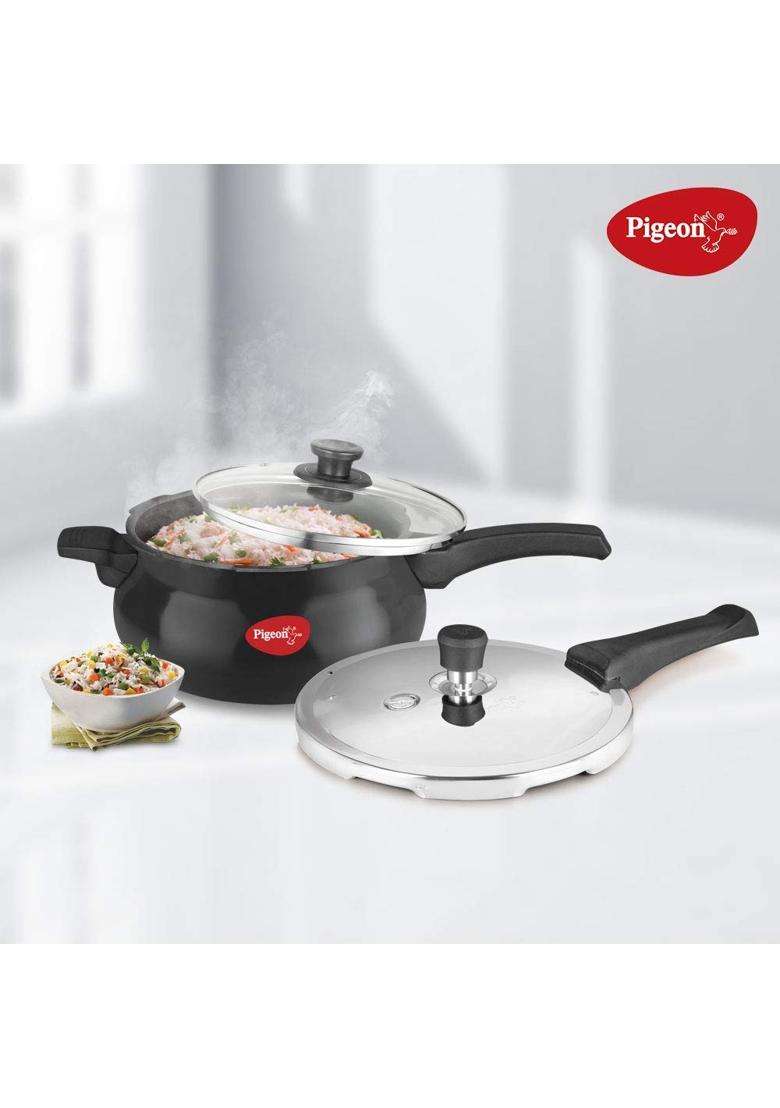 Pigeon By Stovekraft Titanium Hard Anodised Aluminium Handi Cooking Pot Outer Lid Pressure Cooker | 5 L | 5.3 Qt | Induction Compatible - Indya