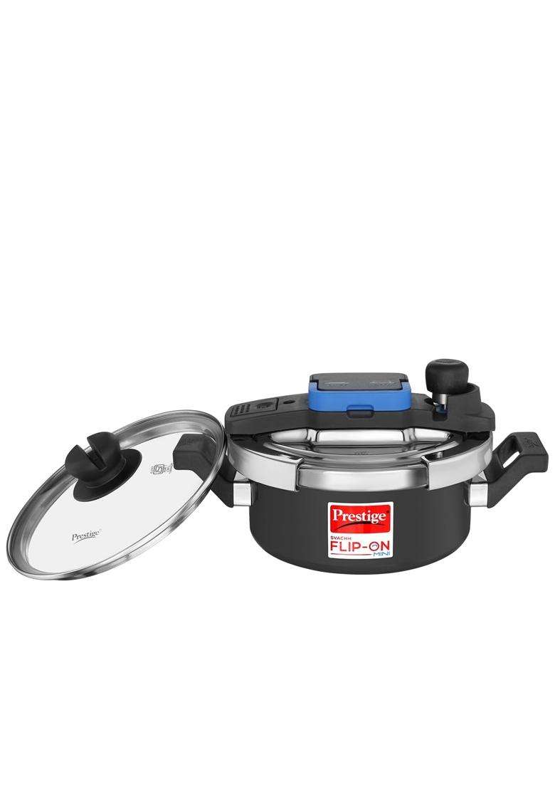 Prestige Svachh Flip-on Mini Hard Anodised Pressure Cooker with Glass Lid | 2 L | 2.1 Qt | Induction Compatible - Indya