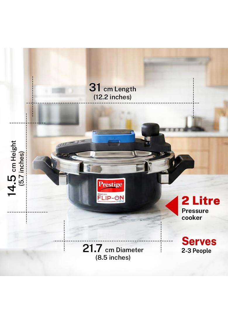 Prestige Svachh Flip-on Mini Hard Anodised Pressure Cooker with Glass Lid | 2 L | 2.1 Qt | Induction Compatible - Indya