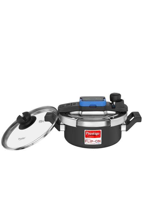 Prestige Svachh Flip-on Mini Hard Anodised Pressure Cooker with Glass Lid | 2 L | 2.1 Qt | Induction Compatible