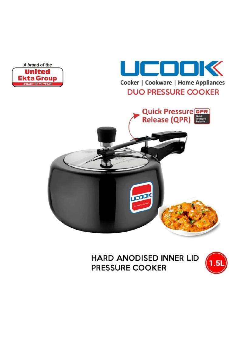 UCOOK By United Ekta Engg. Royale Duo Hard Anodised Non-Induction Inner Lid Pressure | 1.5 L | 1.6 Qt - Indya